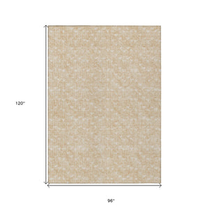 Homeroots 8' X 10' Tan Geometric Washable Non Skid Indoor Outdoor Area Rug Beige Polyester 560043