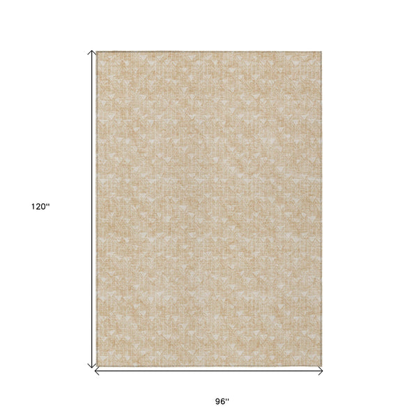 Homeroots 8' X 10' Tan Geometric Washable Non Skid Indoor Outdoor Area Rug Beige Polyester 560043