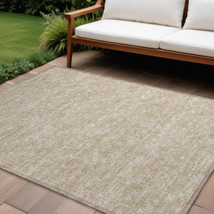 Homeroots 8' X 10' Tan Geometric Washable Non Skid Indoor Outdoor Area Rug Beige Polyester 560043
