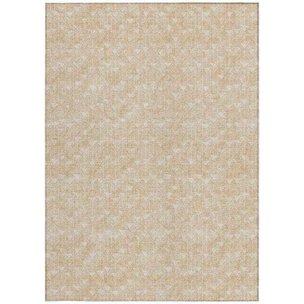 Homeroots 10' X 14' Tan Geometric Washable Non Skid Indoor Outdoor Area Rug Beige Polyester 560045