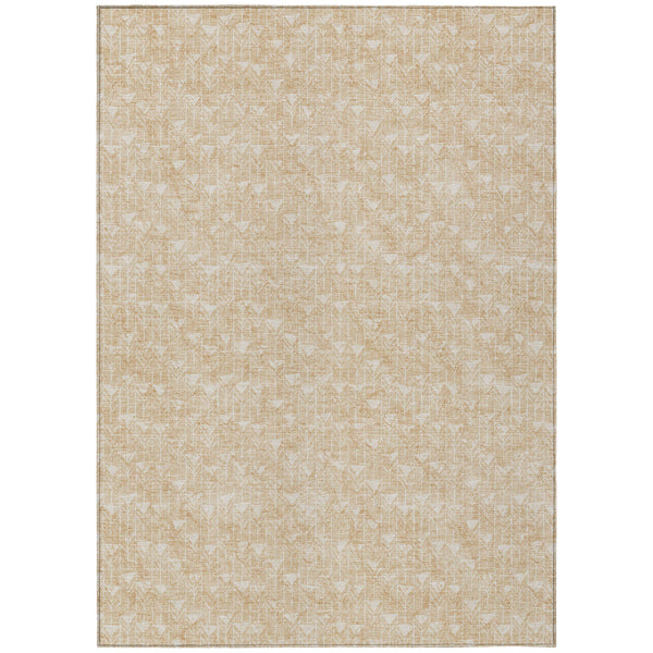 Homeroots 10' X 14' Tan Geometric Washable Non Skid Indoor Outdoor Area Rug Beige Polyester 560045