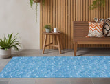 Homeroots 8' Runner Blue Geometric Washable Non Skid Indoor Outdoor Runner Rug Blue Polyester 560047