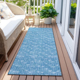 Homeroots 8' Runner Blue Geometric Washable Non Skid Indoor Outdoor Runner Rug Blue Polyester 560047