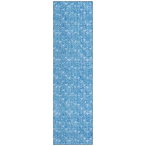 Homeroots 8' Runner Blue Geometric Washable Non Skid Indoor Outdoor Runner Rug Blue Polyester 560047