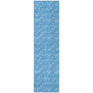 Homeroots 8' Runner Blue Geometric Washable Non Skid Indoor Outdoor Runner Rug Blue Polyester 560047