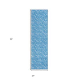 Homeroots 8' Runner Blue Geometric Washable Non Skid Indoor Outdoor Runner Rug Blue Polyester 560047