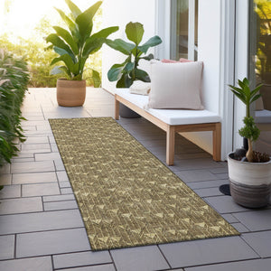Homeroots 8' Runner Brown Geometric Washable Non Skid Indoor Outdoor Runner Rug Brown Polyester 560056