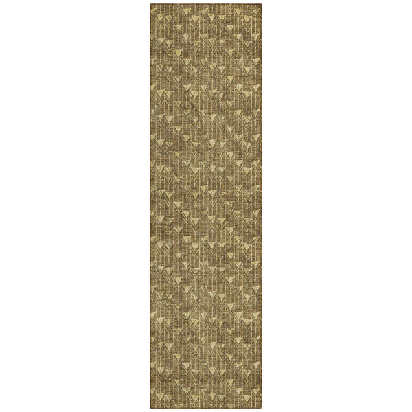 Homeroots 8' Runner Brown Geometric Washable Non Skid Indoor Outdoor Runner Rug Brown Polyester 560056