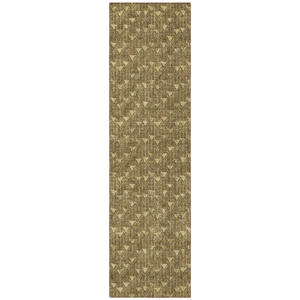 Homeroots 8' Runner Brown Geometric Washable Non Skid Indoor Outdoor Runner Rug Brown Polyester 560056