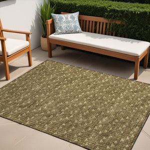 Homeroots 8' Runner Moss Green Geometric Washable Non-skid Rug For Indoor And Outdoor Elegance And Style 5' X 8' Polyester 560059