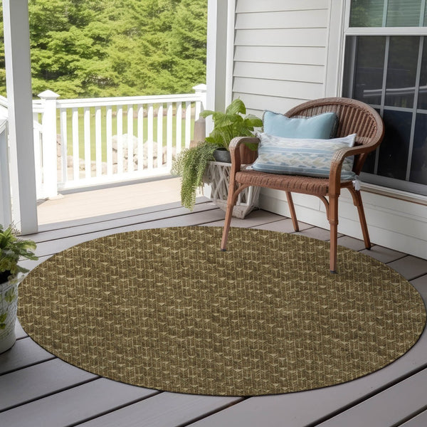 Homeroots 8' Runner Moss Green Geometric Washable Non-skid Rug For Indoor And Outdoor Elegance And Style 8' Round Polyester 560060