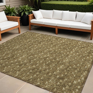Homeroots 8' Runner Moss Green Geometric Washable Non-skid Rug For Indoor And Outdoor Elegance And Style 9' X 12' Polyester 560062