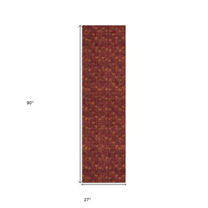 Homeroots 8' Runner Moss Green Geometric Washable Non-skid Rug For Indoor And Outdoor Elegance And Style Burgundy Polyester 560065