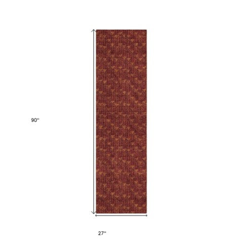 Homeroots 8' Runner Moss Green Geometric Washable Non-skid Rug For Indoor And Outdoor Elegance And Style Burgundy Polyester 560065