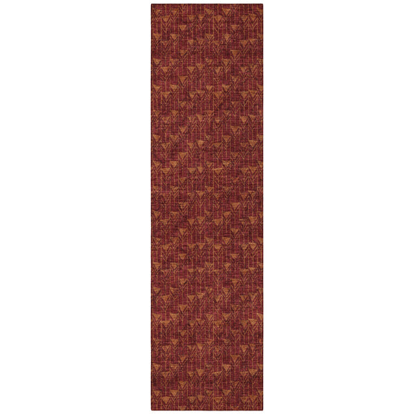 Homeroots 8' Runner Moss Green Geometric Washable Non-skid Rug For Indoor And Outdoor Elegance And Style Burgundy Polyester 560065