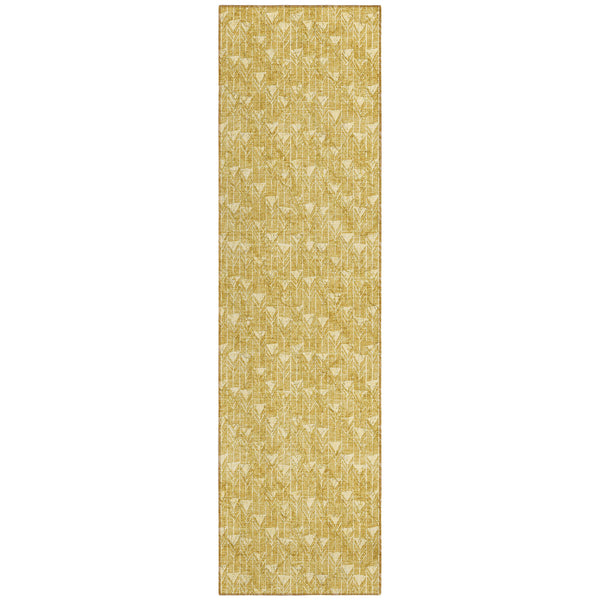 Homeroots 8' Runner Gold Geometric Washable Non Skid Indoor Outdoor Runner Rug Gold Polyester 560074