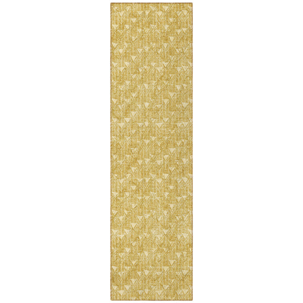 Homeroots 8' Runner Gold Geometric Washable Non Skid Indoor Outdoor Runner Rug Gold Polyester 560074