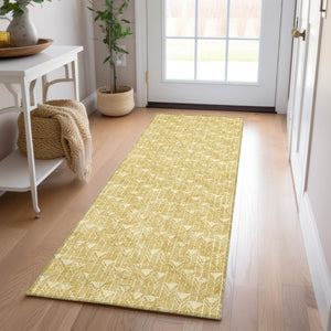 Homeroots 8' Runner Gold Geometric Washable Non Skid Indoor Outdoor Runner Rug Gold Polyester 560074
