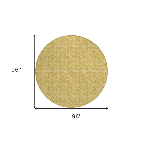 Homeroots 8' Round Gold Round Geometric Washable Non Skid Indoor Outdoor Area Rug Gold Polyester 560078