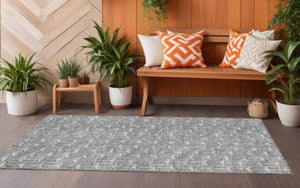 Homeroots 8' Runner Moss Green Geometric Washable Non-skid Rug For Indoor And Outdoor Elegance And Style Gray Polyester 560083