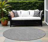 Homeroots 8' Round Gray Round Geometric Washable Non Skid Indoor Outdoor Area Rug Gray Polyester 560087