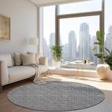 Homeroots 8' Round Gray Round Geometric Washable Non Skid Indoor Outdoor Area Rug Gray Polyester 560087