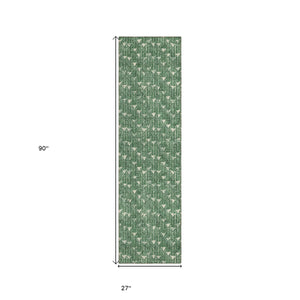 Homeroots 8' Sage Geometric Washable Non Skid Indoor Outdoor Runner Rug Green Polyester 560092