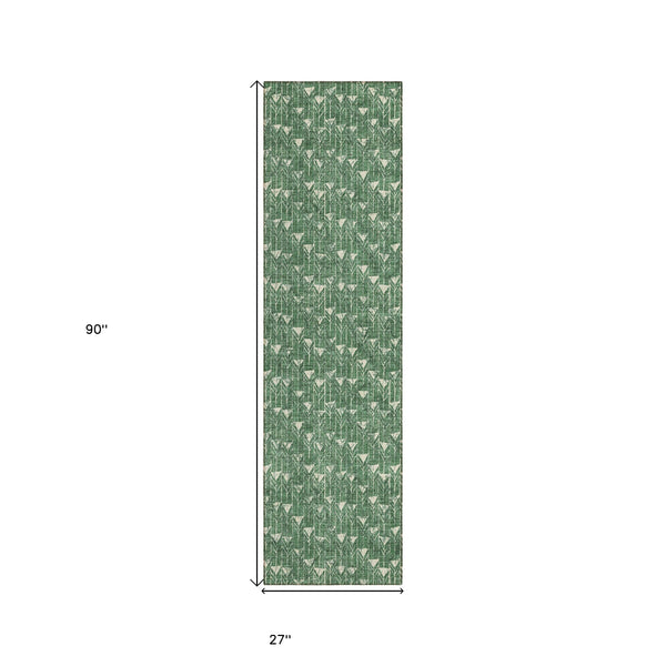 Homeroots 8' Sage Geometric Washable Non Skid Indoor Outdoor Runner Rug Green Polyester 560092