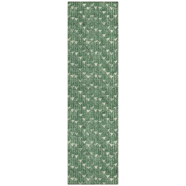 Homeroots 8' Sage Geometric Washable Non Skid Indoor Outdoor Runner Rug Green Polyester 560092