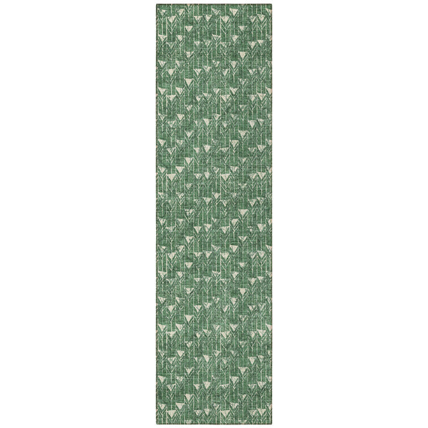 Homeroots 8' Sage Geometric Washable Non Skid Indoor Outdoor Runner Rug Green Polyester 560092