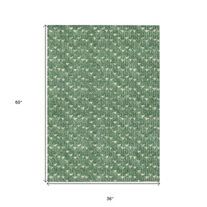 Homeroots 3' X 5' Sage Geometric Washable Non Skid Indoor Outdoor Area Rug Green Polyester 560094