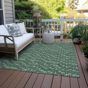 Homeroots 5' X 8' Sage Geometric Washable Non Skid Indoor Outdoor Area Rug Green Polyester 560095