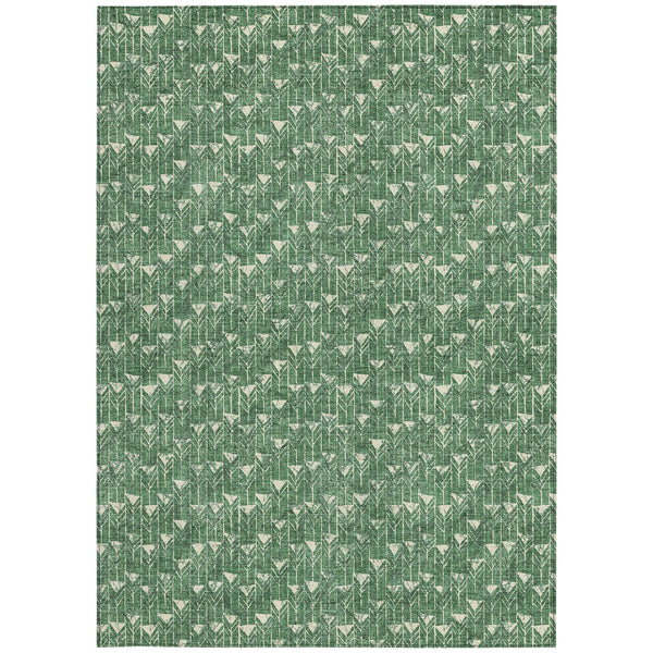 Homeroots 5' X 8' Sage Geometric Washable Non Skid Indoor Outdoor Area Rug Green Polyester 560095