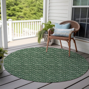 Homeroots 8' Round Sage Round Geometric Washable Non Skid Indoor Outdoor Area Rug Green Polyester 560096