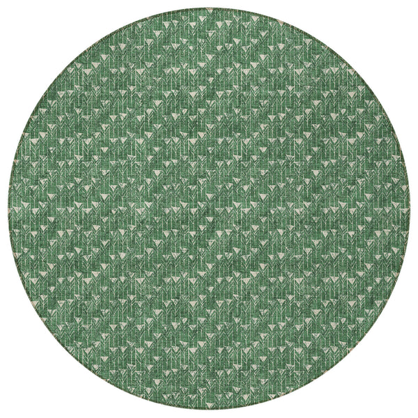 Homeroots 8' Round Sage Round Geometric Washable Non Skid Indoor Outdoor Area Rug Green Polyester 560096