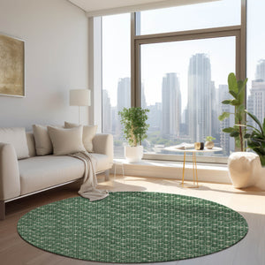 Homeroots 8' Round Sage Round Geometric Washable Non Skid Indoor Outdoor Area Rug Green Polyester 560096