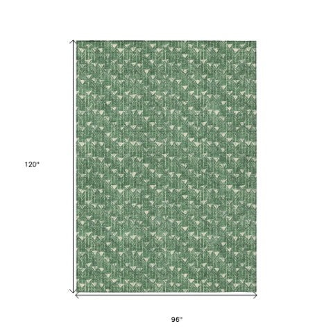 Homeroots 8' Runner Moss Green Geometric Washable Non-skid Rug For Indoor And Outdoor Elegance And Style 8' X 10' Polyester 560097