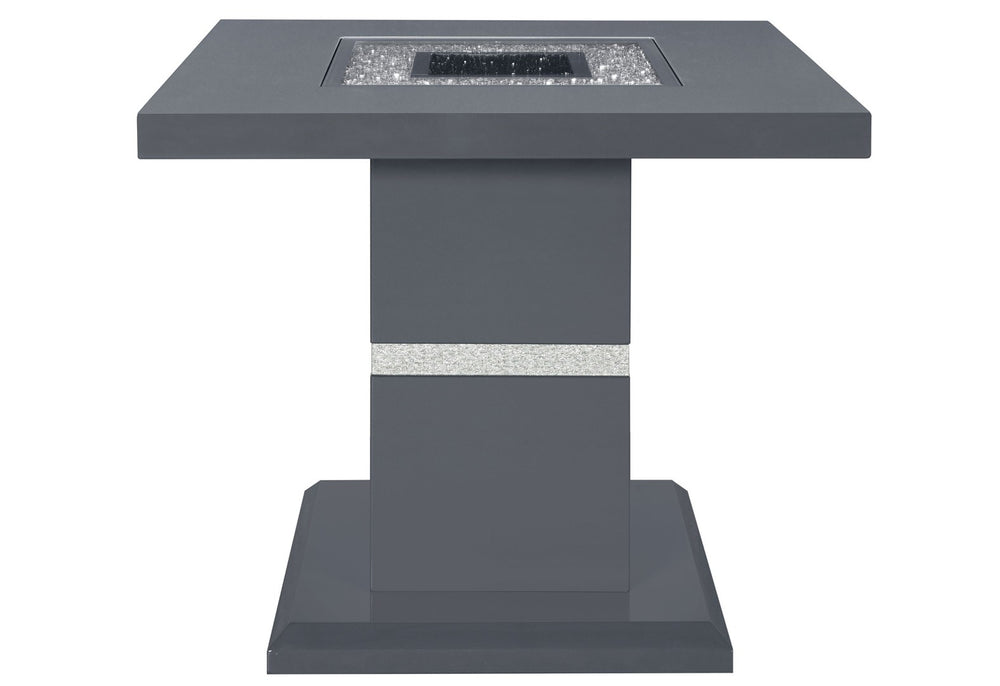 HomeRoots 24" Glamorous Dark Gray Pedestal End Table with Silver Faux Crystals & Glass Top for Modern Spaces 560098