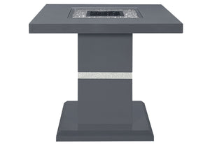 HomeRoots 24" Glamorous Dark Gray Pedestal End Table with Silver Faux Crystals & Glass Top for Modern Spaces 560098