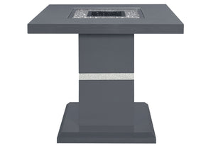 HomeRoots 24" Glamorous Dark Gray Pedestal End Table with Silver Faux Crystals & Glass Top for Modern Spaces 560098