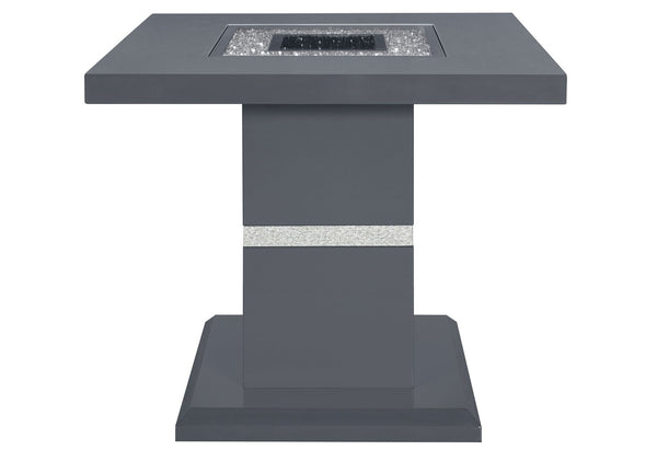 HomeRoots 24" Glamorous Dark Gray Pedestal End Table with Silver Faux Crystals & Glass Top for Modern Spaces 560098