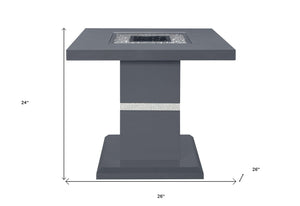 HomeRoots 24" Glamorous Dark Gray Pedestal End Table with Silver Faux Crystals & Glass Top for Modern Spaces 560098