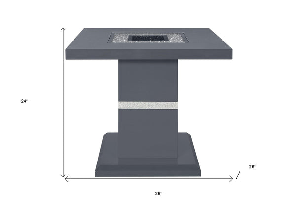 HomeRoots 24" Glamorous Dark Gray Pedestal End Table with Silver Faux Crystals & Glass Top for Modern Spaces 560098
