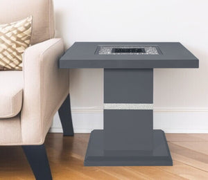 HomeRoots 24" Glamorous Dark Gray Pedestal End Table with Silver Faux Crystals & Glass Top for Modern Spaces 560098