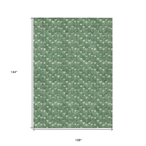Homeroots 8' Runner Moss Green Geometric Washable Non-skid Rug For Indoor And Outdoor Elegance And Style 9' X 12' Polyester 560099