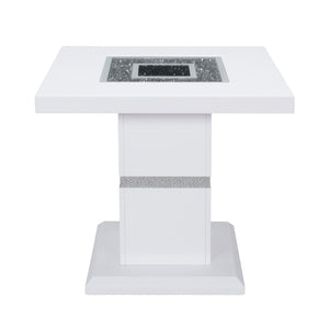HomeRoots 24" Glam White and Silver Glass Pedestal End Table with Faux Crystal Bling - Modern Accent Piece 560100