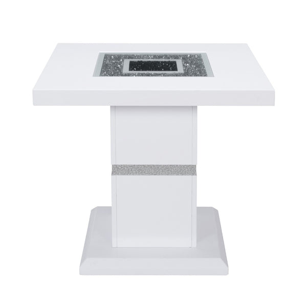 HomeRoots 24" Glam White and Silver Glass Pedestal End Table with Faux Crystal Bling - Modern Accent Piece 560100