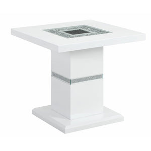 HomeRoots 24" Glam White and Silver Glass Pedestal End Table with Faux Crystal Bling - Modern Accent Piece 560100