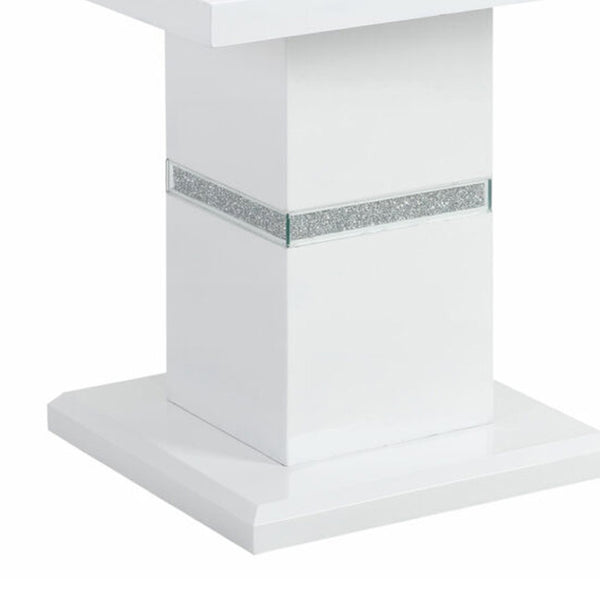 HomeRoots 24" Glam White and Silver Glass Pedestal End Table with Faux Crystal Bling - Modern Accent Piece 560100