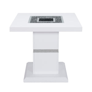 HomeRoots 24" Glam White and Silver Glass Pedestal End Table with Faux Crystal Bling - Modern Accent Piece 560100